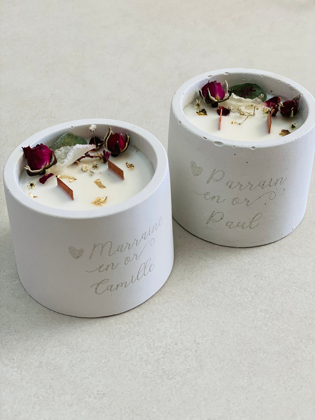 2 Bougies fleuries personnalisées marraine parrain 
