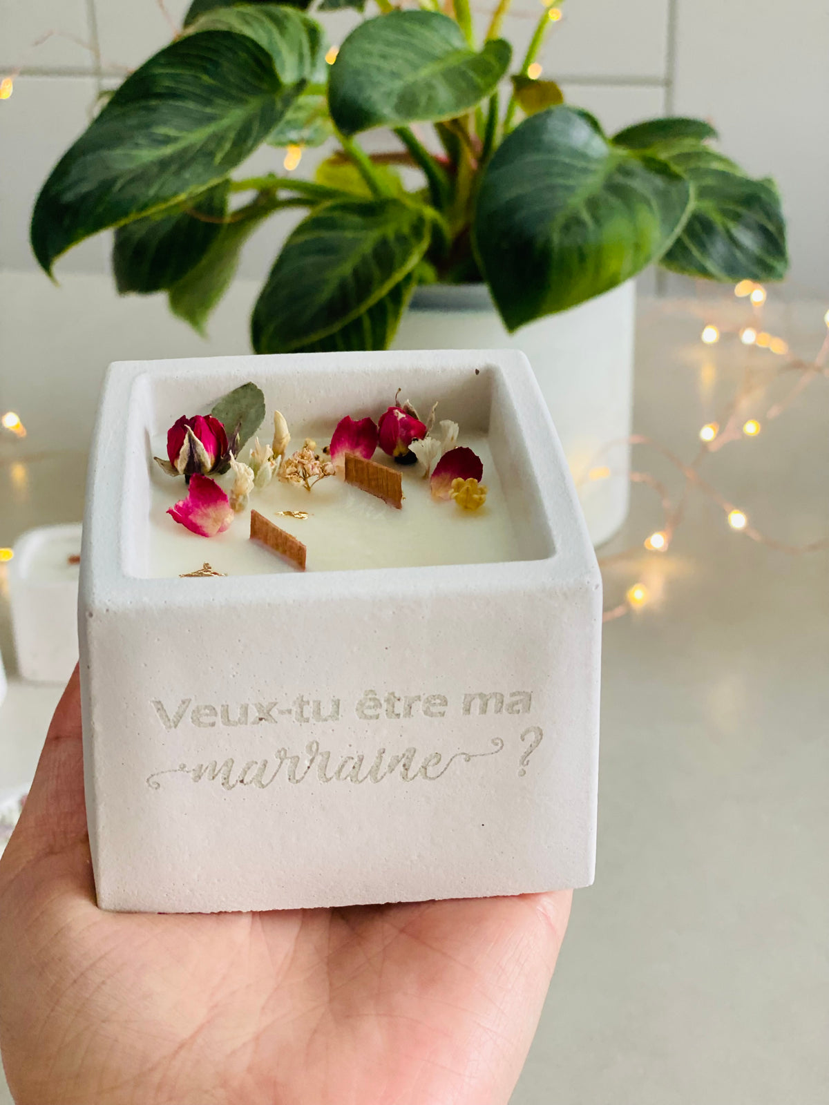 Bougie fleurie parfumée | Gravure Message Personnalisable | Cadeau Fêtes