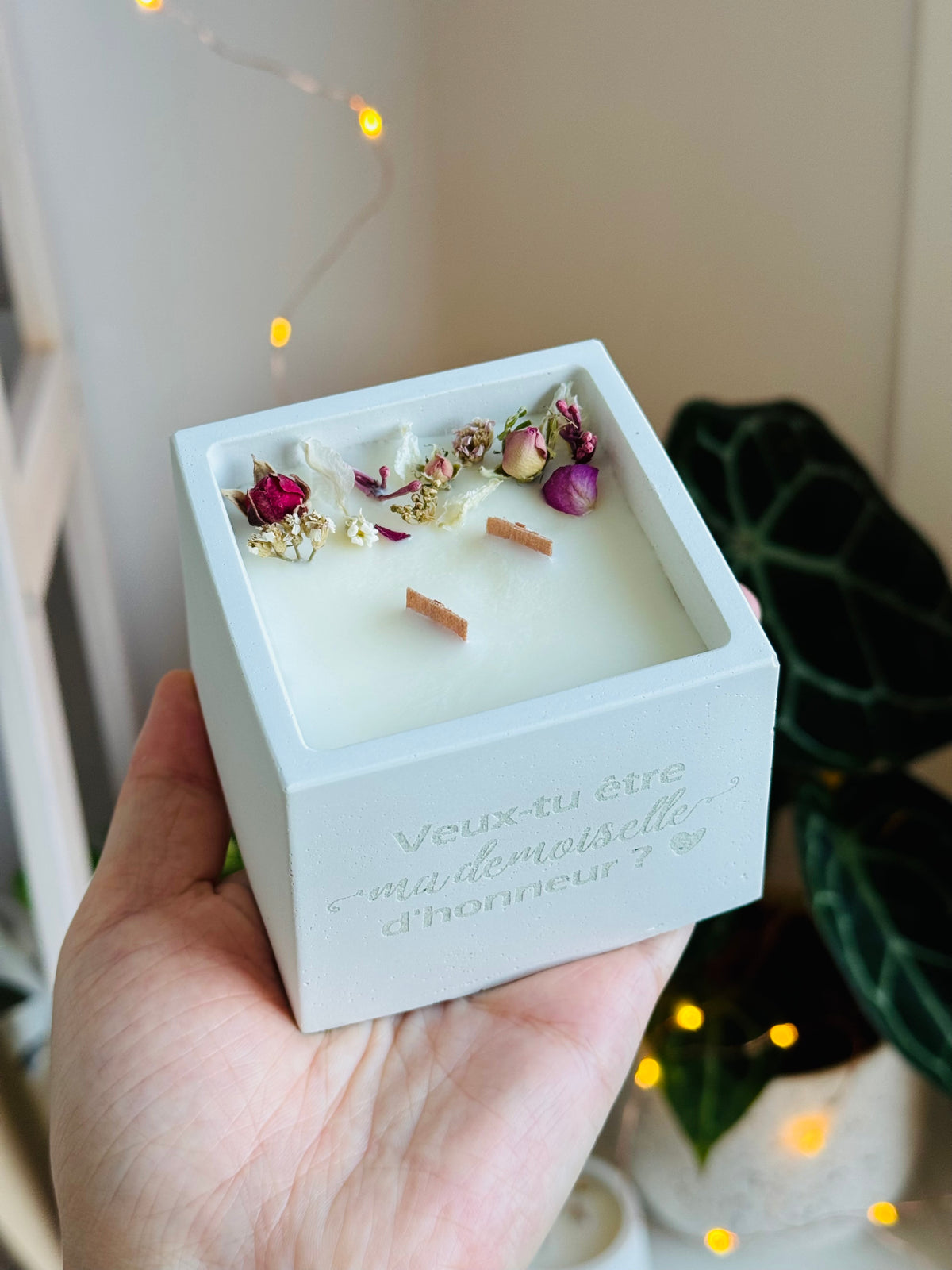 Bougie fleurie parfumée | Gravure Message Personnalisable | Cadeau Fêtes