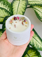 Bougie avec fleurs séchées joyeux anniversaire  