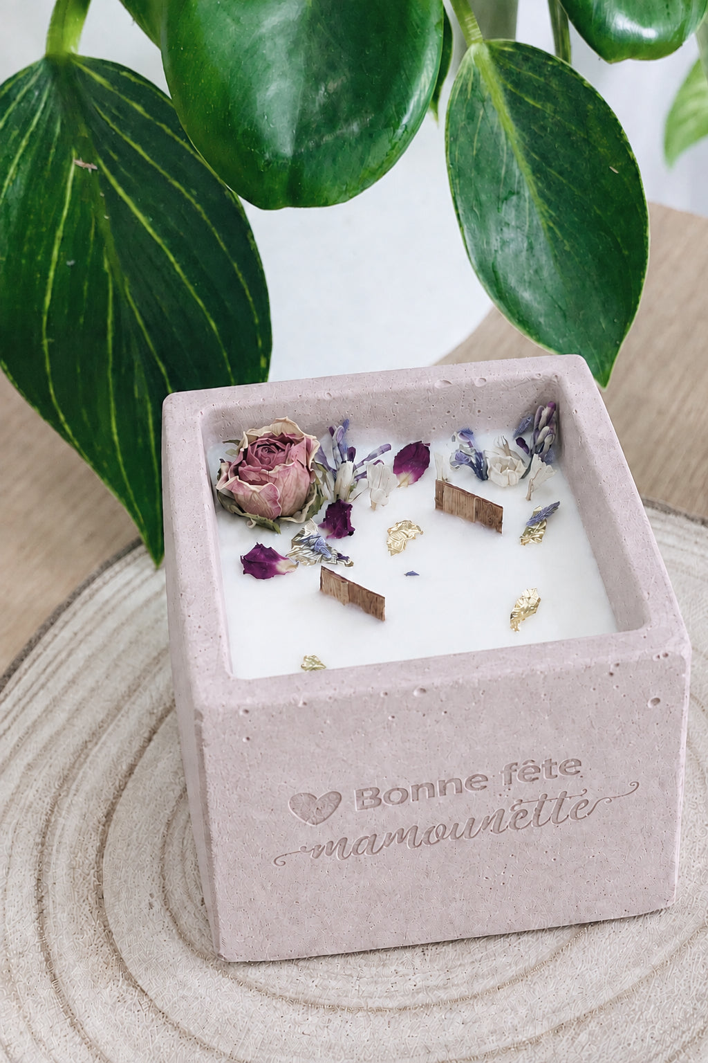 Bougie fleurie parfumée | Gravure Message Personnalisable | Cadeau Fêtes