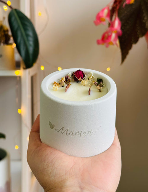 Bougie fleurie parfumée personnalisée maman
