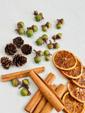 Kit de décoration naturelle d’automne avec glands, cannelle, orange séchée et pommes de pin
